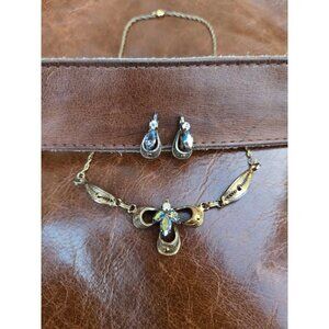 Jay Flex Sterling Silver Filigree Aurora Rhinestone Demi Parure Choker Earrings